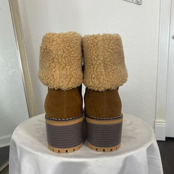 Chunky Teddy Furry Shearling Tan Brown Fold Over Ankle Boots EU 43 / US 12.5 - Picture 3 of 8